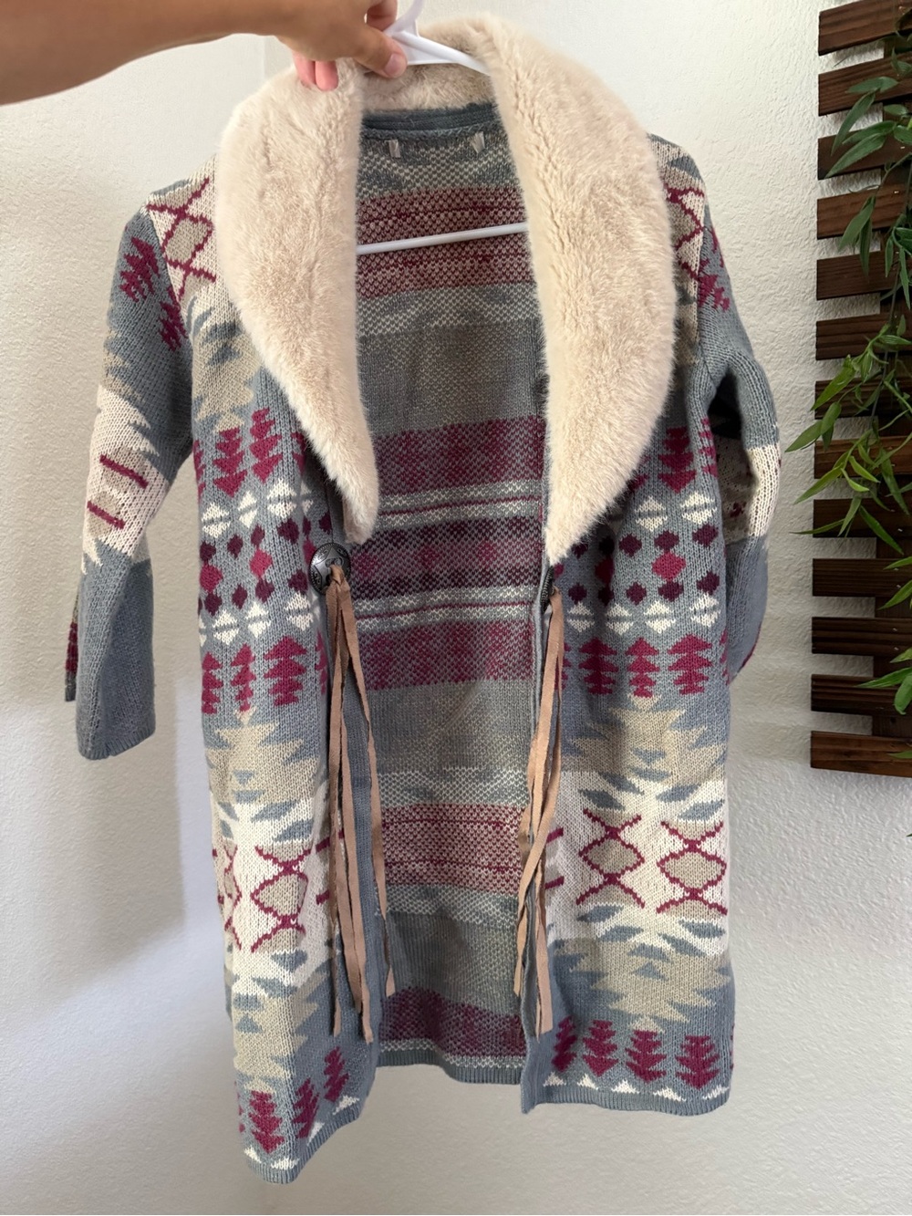 Girls Boot Barn Cozy Western Aztec Knit cardigan with Faux Fur Collar